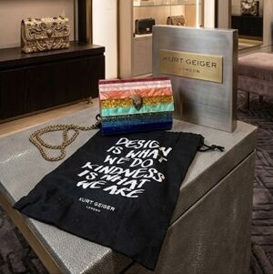 Kurt Geiger Rainbow Striped Micro Clutch with Antique Gold Chain